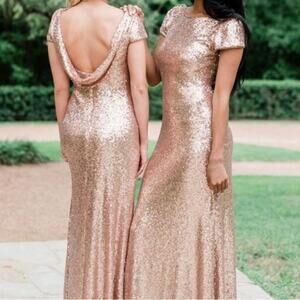 Sorella Vita SV Rose Gold Sequin Dress Low Back Gorgeous Gown Bridal Prom-Size 8